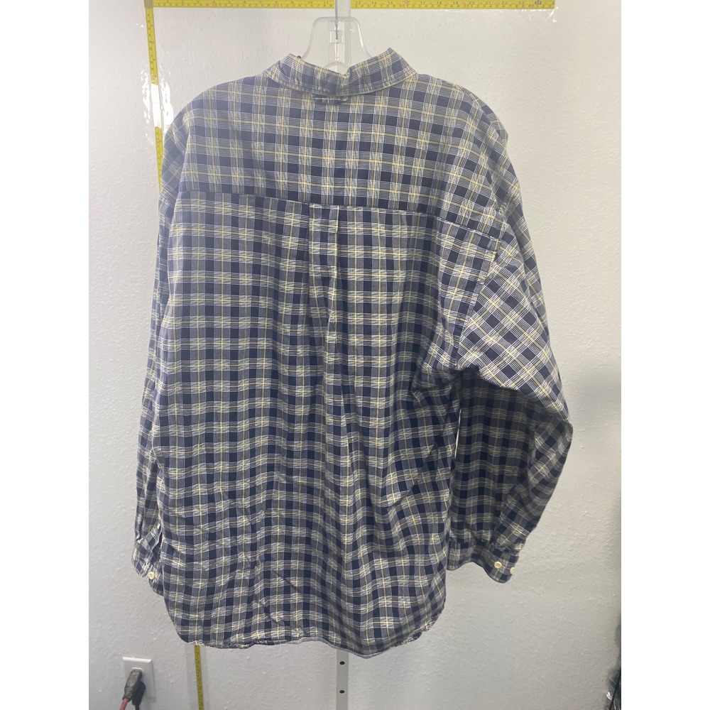 Siegfried Mens Large Plaid Button Down Shirt Navy Blue Yellow Cotton Long Sleeve - Picture 3 of 3